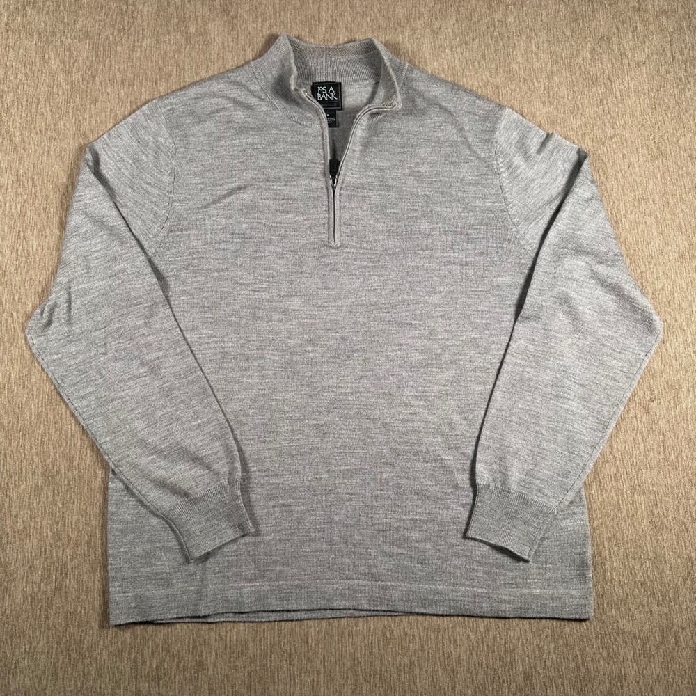Jos. A. Bank Traveler Mens XL Gray 100% Merino Wool Q Zip Sweater Mock Neck